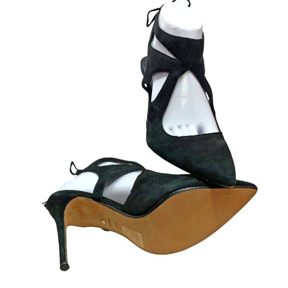 RAYE Tellie Black‎ Suede Cutout Tie Pointed Rear Tie Pumps - Picture 8 of 9